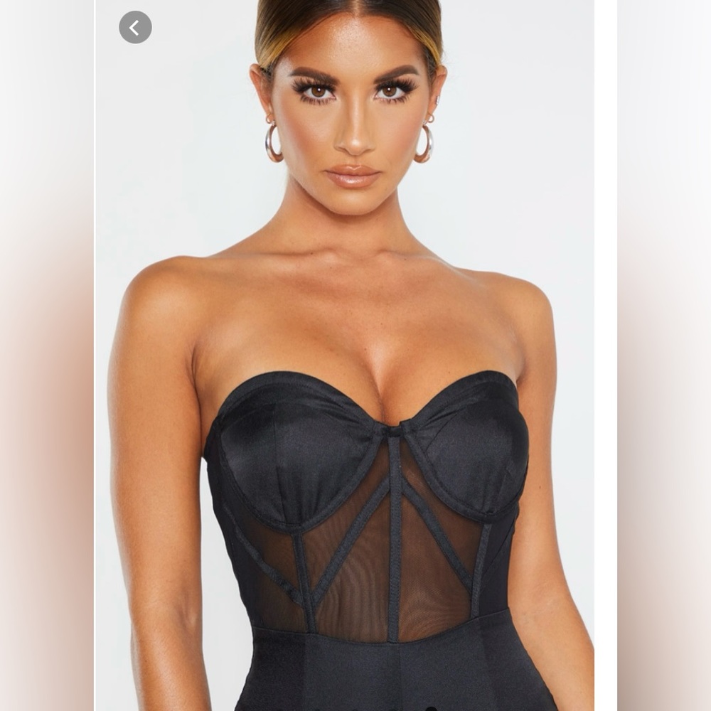 Black Bandeau Mesh Insert Cup Detail Jumpsuits Size 10